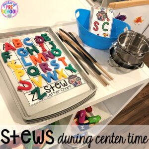 Literacy Stews is a FUN letter, beginning sound, sight word, and name game for preschool, pre-k, and kindergarten. #preschool #prek #lettergame #sightwords
