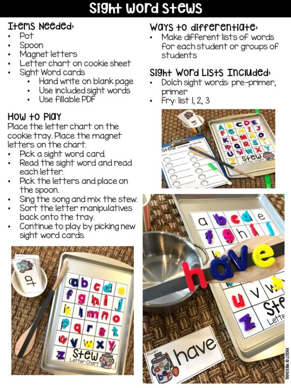 Have fun while practicing letters with the literacy stew product for preschool, pre-k, and kindergarten students.