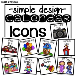Simple design calendar icons for your preschool, pre-k, or kindergarten room.