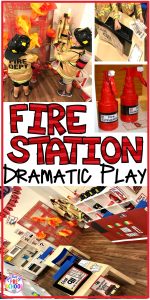 Fire Station dramatic play is so much for a fire safety theme or community helpers theme. #dramaticplay #firestationdramaticplay #preschool #prek #firesafteytheme