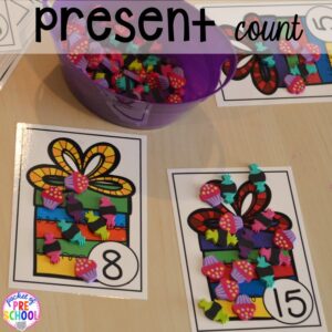 Birthday counting game with mini erasers! Birthday theme activities and centers preschool, pre-k, and kinder students will LOVE!