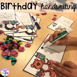Birthday theme letter tracing mats! Birthday theme activities and centers preschool, pre-k, and kinder students will LOVE!