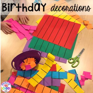 Make birthday decorations or a Birthday Party dramatic play in my preschool & pre-k classroom. #dramaticplay #preschool #pre-k #birthdaytheme