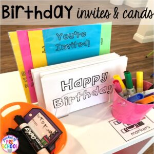 Birthday cardss for a Birthday Party dramatic play. Perfect for a preschool & pre-k classroom. #dramaticplay #preschool #pre-k #birthdaytheme
