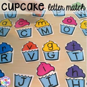 Cupcake letter match game! Birthday theme activities and centers preschool, pre-k, and kinder students will LOVE!