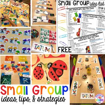 Small group ideas, tip,s and tricks for preschool, pre-k, and kindergarten FREE printable list! #smallgroup #preschool #prek #lessonplans