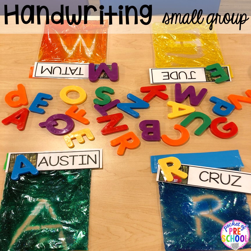 Handwriting small group! Small group ideas, tip,s and tricks for preschool, pre-k, and kindergarten FREE printable list! #smallgroup #preschool #prek #lessonplans