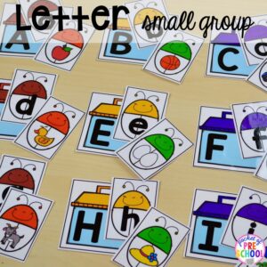Letter match up small group! Small group ideas, tip,s and tricks for preschool, pre-k, and kindergarten FREE printable list! #smallgroup #preschool #prek #lessonplans