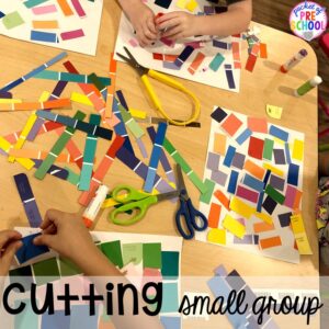 Cutting small group! Small group ideas for preschool, pre-k, and kindergarten FREE printable list! #smallgroup #preschool #prek #lessonplans