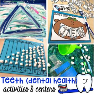 Dental health themed activities and centers for preschool, pre-k, and kindergarten (FREEBIES too) #dentalhealththeme #preschool #pre-k #tooththeme