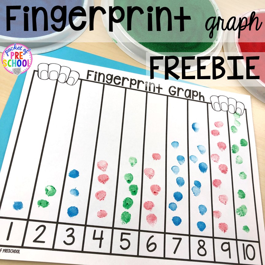 Fingerprint counting graph freebie! My Body themed centers and activities FREEBIES too! Preschool, pre-k, and kindergarten kiddos will love these centers.