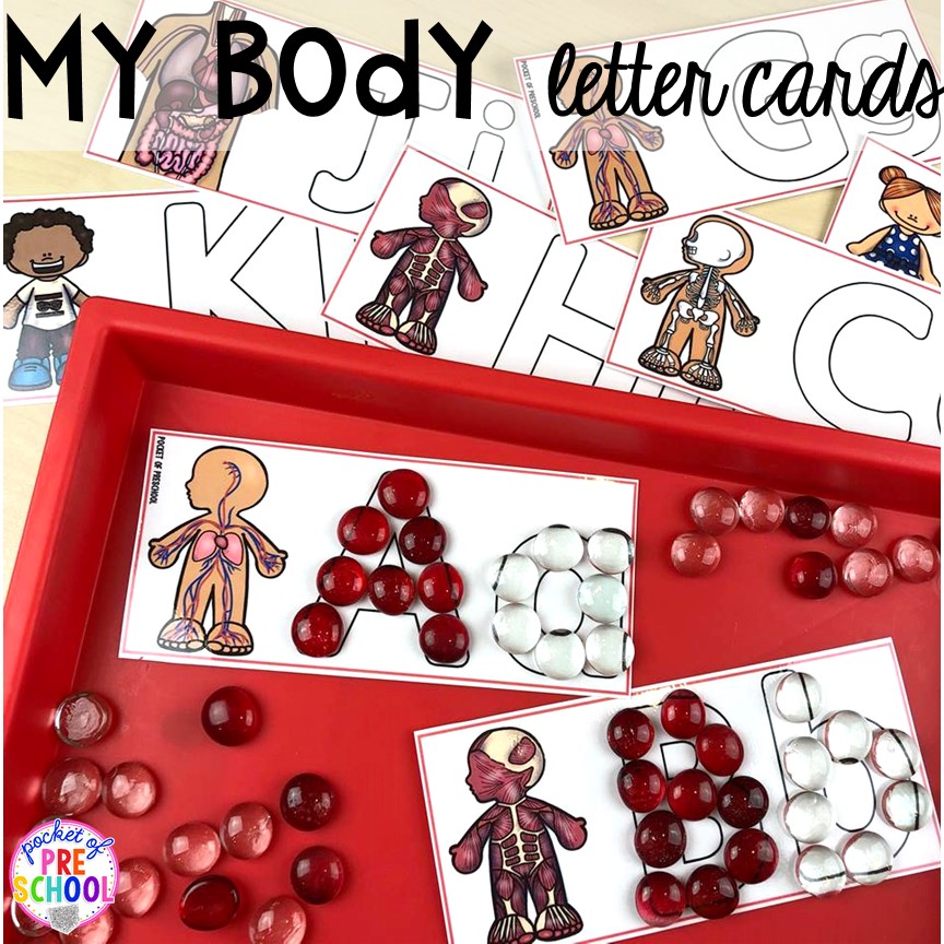 My body letter cards! My Body and Health centers and activities FREEBIES too! Preschool, pre-k, and kindergarten kiddos will love these centers.