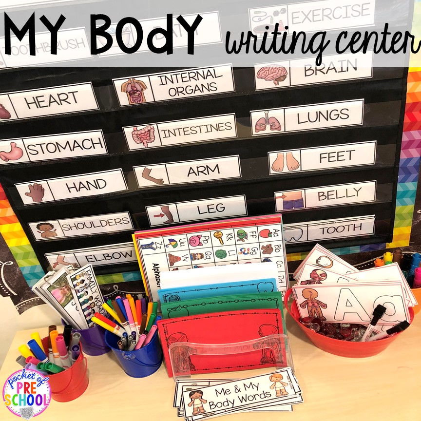 My body writing center! My Body themed centers and activities FREEBIES too! Preschool, pre-k, and kindergarten kiddos will love these centers.