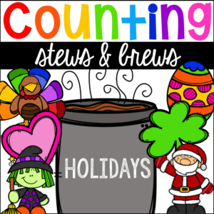 Counting stews and brews with a holiday twist for tons of math skills in a fun game for preschool, pre-k, and kindergarten students.