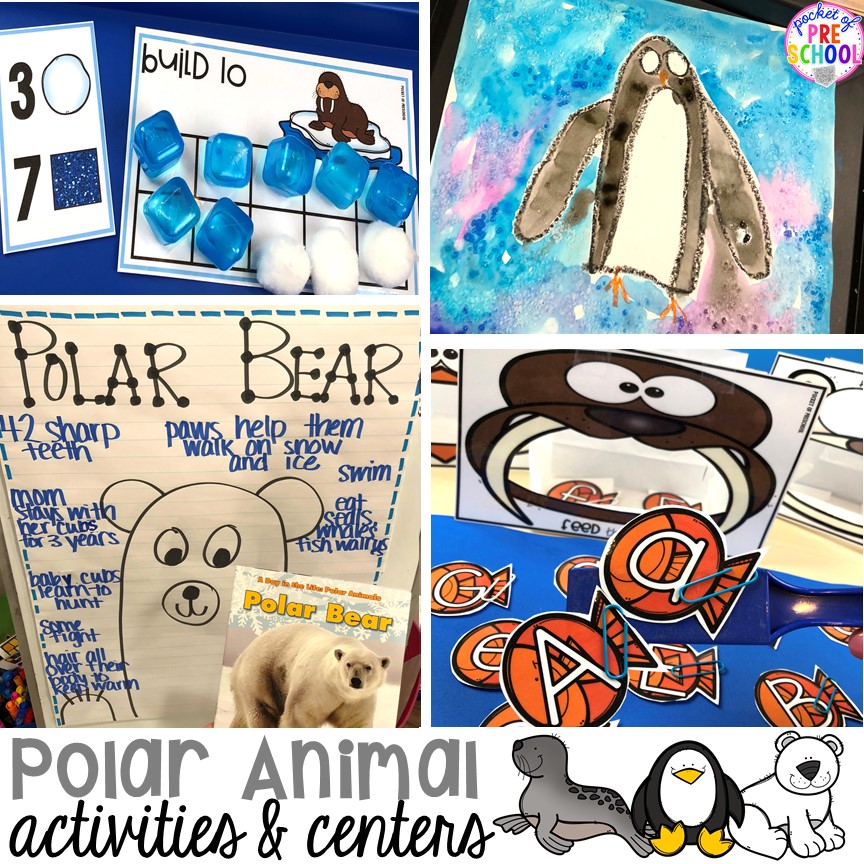 Polar animal themed activities and centers for preschool, pre-k, and kindergarten. #polaranimals #polaranimaltheme #preschool #prek