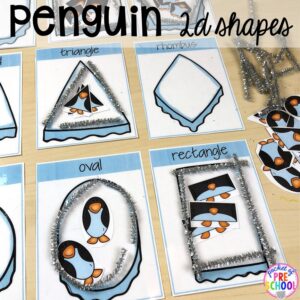 Penguin shape game! Polar animal themed activities and centers for preschool, pre-k, and kindergarten. #polaranimals #polaranimaltheme #preschool #prek
