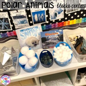 Polar animal theme blocks center and STEM! Polar animal themed activities and centers for preschool, pre-k, and kindergarten. #polaranimals #polaranimaltheme #preschool #prek