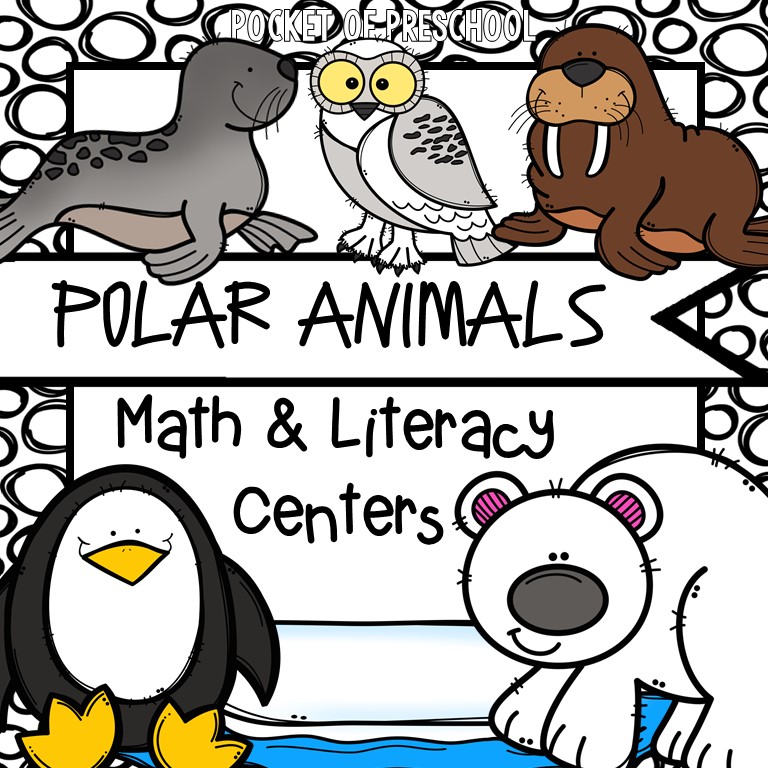 Polar Animal themed math and literacy centers for preschool, pre-k, and kindergarten.