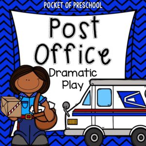 Create a post office dramatic play in your preschool, pre-k, and kindergarten classroom for learning through play.