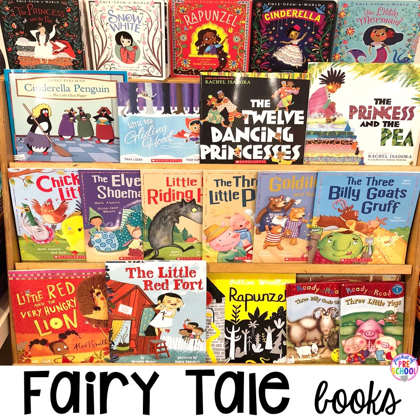 Fairy tales books! Favorite Fairy Tales activities for every center plus a shape crown freebie all designed for preschool, pre-k, and kindergarten #fairytalestheme #preschool #prek #kindergarten