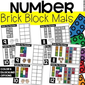 Brick block number mats for preschool, pre-k, and kindergarten students to practice number identification.