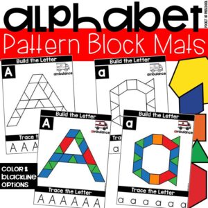 Alphabet pattern block mats to practice letters in a preschool, pre-k, or kindergarten room.