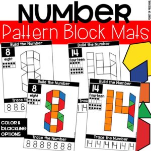 Number pattern block mats to practice numbers in a preschool, pre-k, or kindergarten room.
