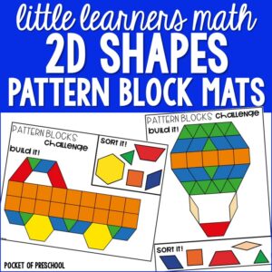 Little Learners Math 2D Shapes pattern block mats designed for preschool, pre-k, or kindergarten students