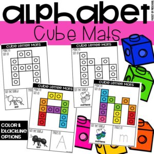 Alphabet cube mats to practice letters in a preschool, pre-k, or kindergarten room.