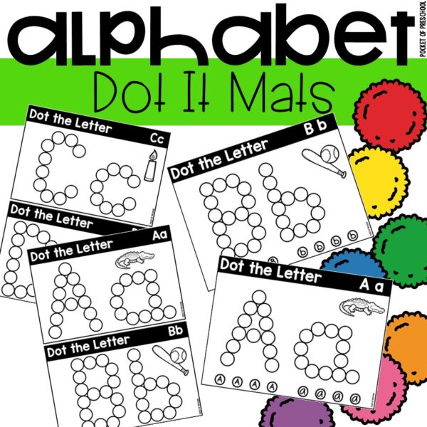 Alphabet dot it mats to practice letters in a preschool, pre-k, or kindergarten room.
