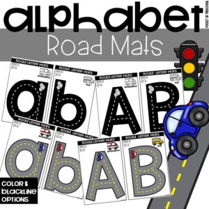 Alphabet road mats to practice letters in a preschool, pre-k, or kindergarten room.