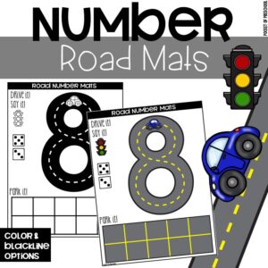 Number road mats to practice numbers in a preschool, pre-k, or kindergarten room.