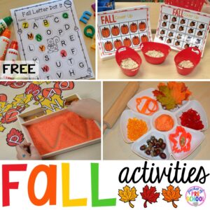 Fall themed activities for preschool, pre-k, and kindergarten.