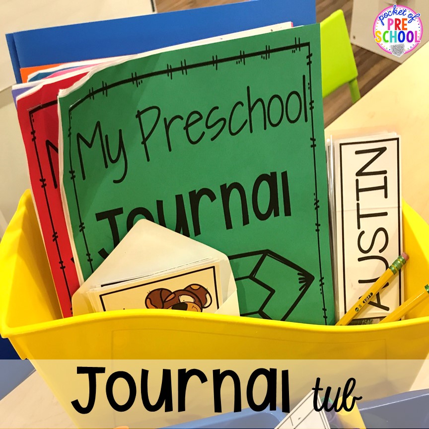 Organization tips for journals. How to implement journal time and journal time ideas for little learners (preschool, pre-k, kindergarten) #prechool #prek #kindergarten #journals