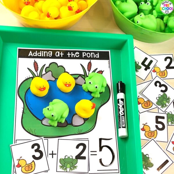 Have a pond theme in your preschool, pre-k, or kindergarten classroom while learning math and literacy skills.