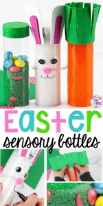 Easter sensory bottles for an Easter theme (bunny, carrot, and egg hunt)! #preschool #toddler #prek #sensorybottles #eastertheme