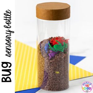 Bug sensory bottle! Plus Spring sensory bottles ideas perfect with a spring theme for your toddler, preschool, or pre-k classroom. #preschool #prek #toddler #springtheme #sensorybottles