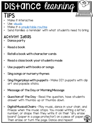 Distance Learning Idea List for Preschool, Pre-K, and Kindergarten ...