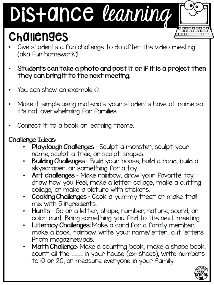 Distance Learning Idea List For Preschool Pre K And Kindergarten