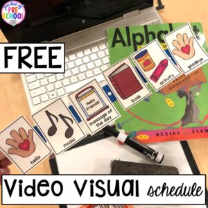 Mini visual schedule distnace learning made with a ruler. Perfect for peschool, pre-k, and kindergaten.