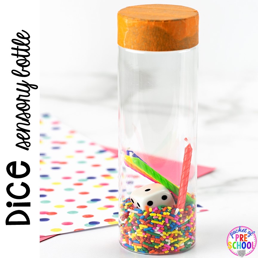 Dice counting and number sesnory bottles and FREE Number Hunts! Fun number recognition game for preschool, pre-k and kindergarten.