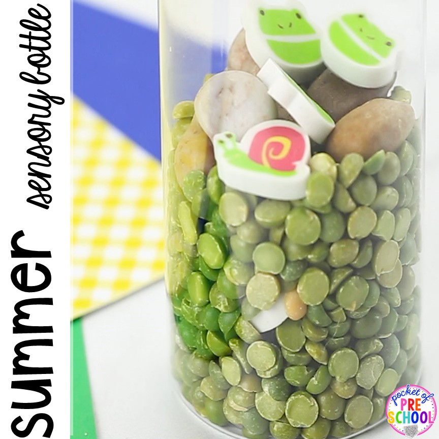 How to make Summer sensory bottles! Put in the science center, calm down spot, or safe place for students to explore. My preschool and todders LOVE them!