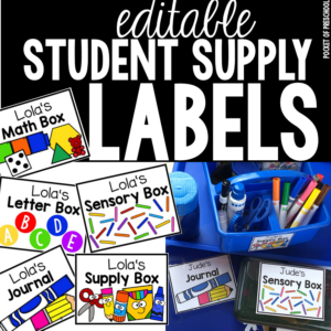 Editable student supply labels to make your classroom organization easy to find and use in a preschool, pre-k, or kindergarten class