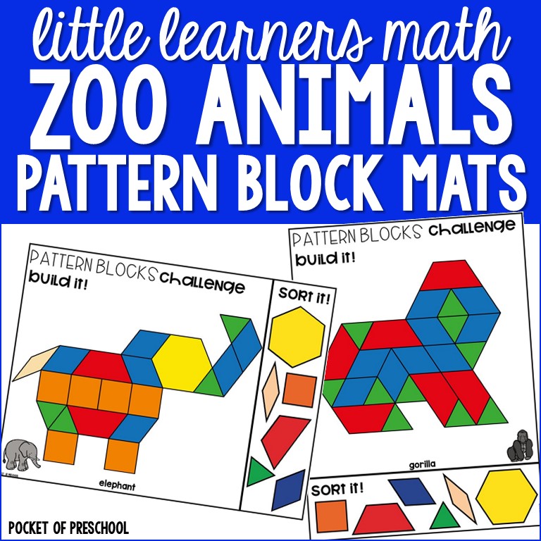 Little Learners Math zoo animals pattern block mats for preschool, pre-k, and kindergarten