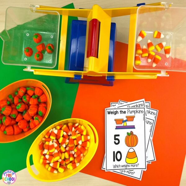 Have a pumpkin theme in your preschool, pre-k, or kindergarten classroom while learning math and literacy skills.