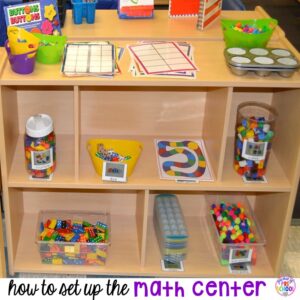 Math center ideas and freebies for a preschool, pre-k, and kindergarten classroom.