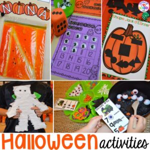Halloween themed activties for preschool and kindergarten classrooms.