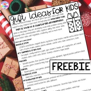 FREE Gift idea list to send home to preschool, pre-k, and kindergarten families for the holidays or at back to school for birthday ideas. #preschool #prek #parentletter #freeprintable
