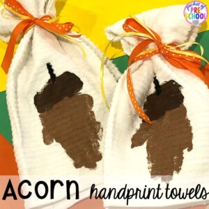 Tips to make fall handprint towels for Thanksgiving parent gifts and kid made Thanksgiving cards for the holidays. Perfect for perschool, pre-k, and kindergarten.