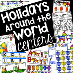 Math and literacy centers with a holidays around the world theme to broaden preschool, pre-k, and kindergarten students' horizons.